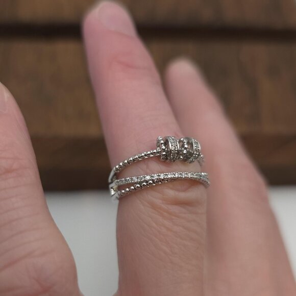 Size 6.5 Sterling Silver Moving CZ Charms Open Ring A655 - Picture 3 of 8